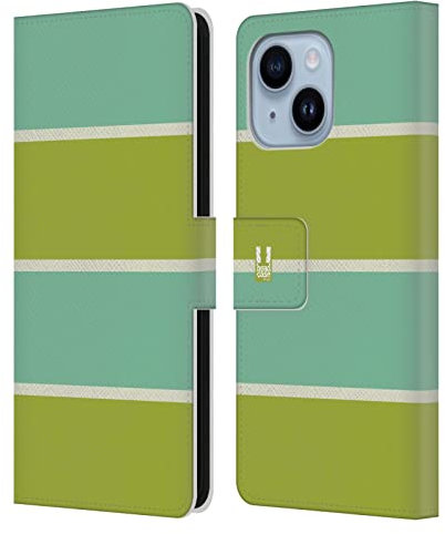 Head Case Designs Amarillo Verde Colección Stripes Carcasa de Cuero Tipo Libro Compatible con Apple iPhone 14 Plus