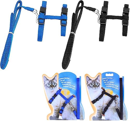 JSKWIKE 2 Pcs Verstellbare Nylon Geschirre Katzenleine, Geschirre Katzenleine Kätzchenhalsband, Weiche Katzengeschirr mit Leine für Kätzchen Welpe Kaninchen Hase