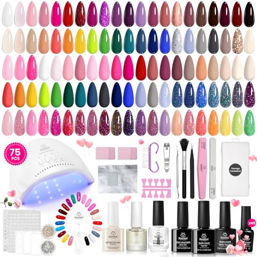 Beetles Gel Nail Polish Kit with UV Light-75PCS Chic Outfits 45 Colours Starter Kit,Soak Off All Season Gel Nail Kit with 5PCS Base Top Coat Manicure Art Gifts for Women