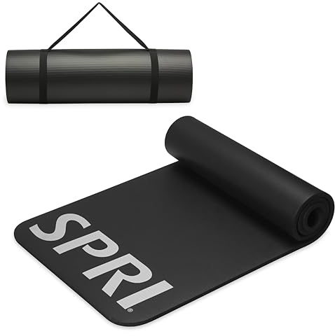 SPRI 12 mm Pro Fitness Matte – Dicke Übungsmatte für Boden-Workouts, Sit-Ups, Liegestütze, Stretching, Muskeltraining und allgemeine Fitness – rutschfeste Textur, gepolstert, tragbare Rollmatte mit