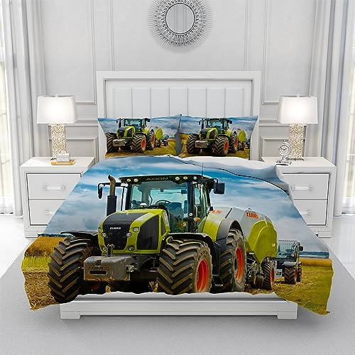 Leleyouzer 3D Traktor Bettwäsche Set 135 x 200 cm,Traktor Muster Bettbezug für Kinder Jungen,Weich und Bequem Mikrofaser 3 Stück Set mit Zip Verschluss