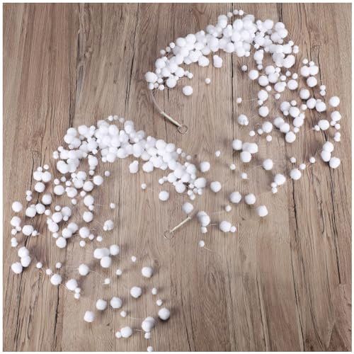 com-four® 2X Winter Dekogirlande mit Aufhänger - Schneeball-Kette als Christbaumbehang, Fensterschmuck, Tür- und Tischdekoration - weihnachtliche Hängedeko - 16 Stränge