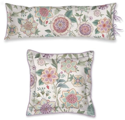 PiP Studio Dekokissen Viva Las Flores Weiß Beeren Blüten Knospen Schmetterlinge Stiele, Größe:45 x 45 cm