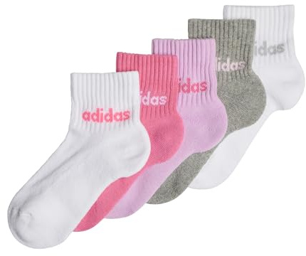 adidas Unisex Kids Kids Linear Ankle Socken, 5 Paar White/Pink Fusion/Bliss Lilac/Medium Grey He 22-24
