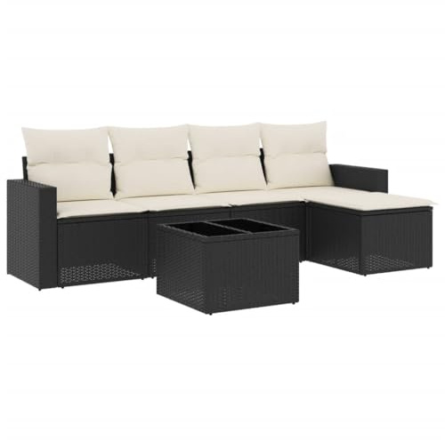 vidaXL Garten Sofagarnitur mit Kissen 6-TLG., Gartenmöbel Gartengarnitur, Sitzgruppe Sitzgarnitur, Lounge Sofa Garnitur Terrasse, Schwarz Poly Rattan