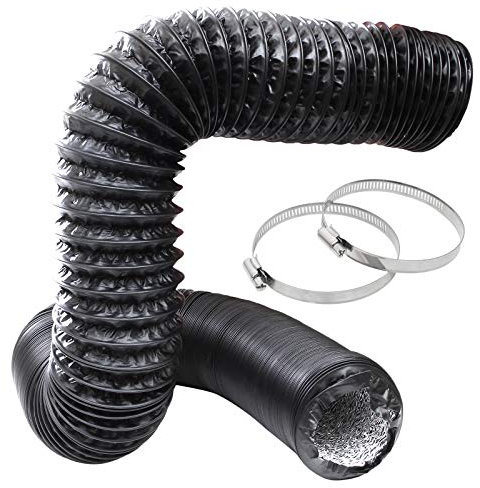 Flexibler Luftführungsschlauch, 12,7 cm, schwarz, Aluminium, Trockner, Entlüftungsschlauch mit 2 Schraubklemmen für Heizung, Belüftung, Klimaanlage (HLK), Bootsgebläse, Abgas-Zelte
