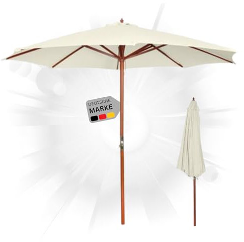 DELUKE® Sonnenschirm aus Holz ANNA Sandweiß | HxB 258x300cm | Sonnenschirm 300 cm Kurbelschirm Standschirm Sonnenschutz Gartenschirm Balkonschirm klassisch