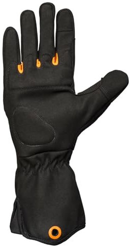 Guanti Fiskars per la cura degli arbusti, Guanti da lavoro per il giardino, Pollici e polpastrelli compatibili con il touchscreen, Finta pelle, Taglia 10, Nero/arancio, 1071153