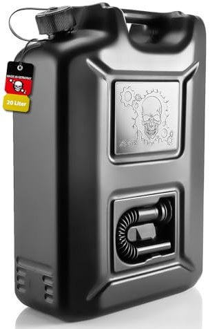 BigDean Benzinkanister 20L Schwarz im Totenkopf Design - Kraftstoffkanister für Benzin, Diesel & AdBlue – Made in Germany