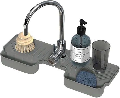 KYSUN Silikon Wasserhahn Abtropfmatte, Wasserhahn Spüle Spritzschutz, Wasserhahn Spritzfänger Wasserfänger Matte, Silikon Wasserhahnmatte Bad Spülbecken Organizer Für Küche Badezimmer (Dunkelgrau)