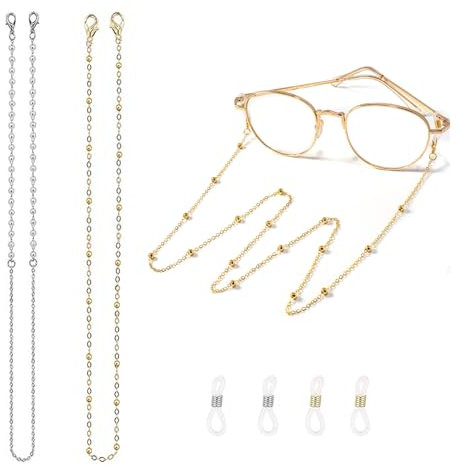 BNXF 2 Pcs Glasses rope beaded,Sunglasses chain,Beaded glasses chain,For sunglasses,myopia glasses,reading glasses rts,You can also remove the rubber end and use it as a necklace(Gold and silver)