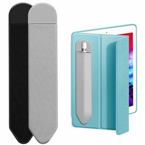 Lot de 2 Étui pour Apple Pencil 1ère et 2ème Génération, Pouch pour Apple Pencil, Porte Crayon pour Tablette avec Matériaux en Cuir PU et Lycra, avec Dos Adhésive, Élégante et Durable (Noir+Gris)