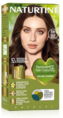Naturtint Permanent Hair Colour Gel 5W Radiant Medium Brown, Plant Enriched, Biobased, Ammonia Free, Long Lasting Grey Coverage and Radiant Colour, Nourishment and Protection
