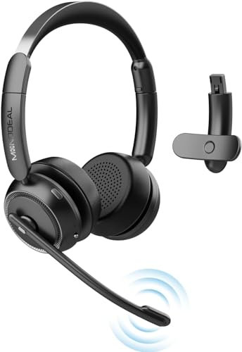 Monodeal bluetooth headset with microphone, office Wireless Headset Microphone with AI Noise Canceling, 40 Hours Playing Time & 10M Range, Dual Ear Wireless Headphones for Work Home Office