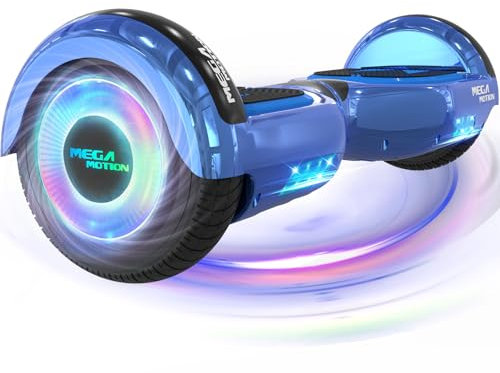 MEGA MOTION 𝐇𝐨𝐯𝐞𝐫𝐛𝐨𝐚𝐫𝐝, 6,5 Zoll mit Bluetooth-Lautsprecher und LED-Radlichtern, geeignet für Kinder und Jugendliche (Blau)
