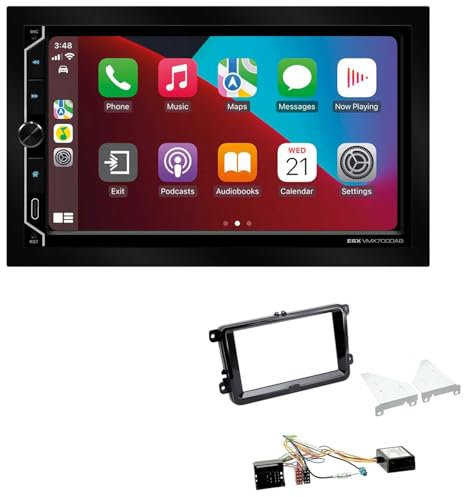 ESX VMX700DAB 2-DIN Autoradio kompatibel mit Wireless Apple CarPlay Android Auto Bluetooth DAB+ passend für Volkswagen VW Polo 2009-2014 Piano Black inkl Canbus