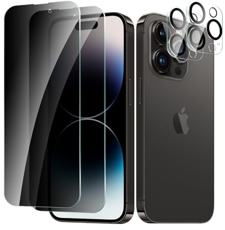CYYAGE 2 Pack Privacy Screen Protector for iPhone 14 Pro Max with 2 Pack Camera Lens Protective Film, Anti-Spy Tempered Glass Protection 9H Hardness Glass, Anti-Scratch