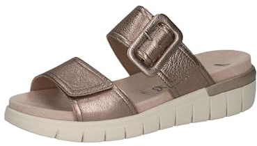 CAPRICE Comfort Damen Pantoletten aus Leder mit Klettverschluss, Beige (Taupe Metallic), 40 EU