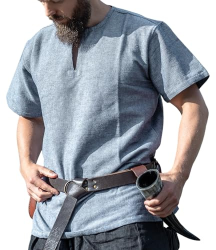 Leonardo Carbone® Wikinger Tunika Edmund - Mittelalter Kleidung Herren, Mittelalter Hemd, Freizeithemden Kurzarm, Karneval Kostüm Herren, Wikinger Tunika, LARP-Kleidung - 100% Baumwolle