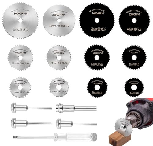 Hochgeschwindigkeitsstahlklingen, 16 Stück Kreissägeblätter Set mit Schraubendreher, kleine Kreissäge Stahlklingen, Mini Kreissägeblatt zum Schneiden von Holz Kunststoff und Metall