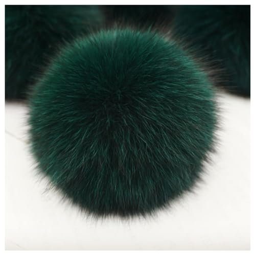 GreatRise 2 StücK Fellbommel für Mützen Künstlicher Haarball Nachahmung Fuchs Haarkugel Kunstpelz Bommel Plüsch Pompon für DIY Hüte, Taschen, Schals, Schuhe, Schlüsselanhänger Dunkelgrün 10cm