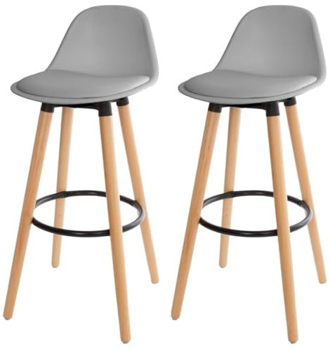 Acomoda Textil – Juego de 2 Taburetes de Bar para Cocina, Salón, Comedor y Restaurante. Silla Alta, Acolchada y Cómoda con Respaldo y Reposapiés 40,5x38x91,5 cm. (Gris)