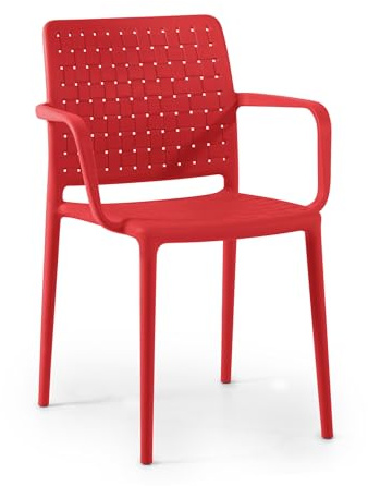 PAPATYA Fame-K Designstuhl mit Einer Belastbarkeit von 200 kg stapelbar, Terassenstuhl aus Kunststoff UV beständig, Leichter Stuhl mit Rückenlehne für Balkonstuhl aus Polypropylen (1, Rot)