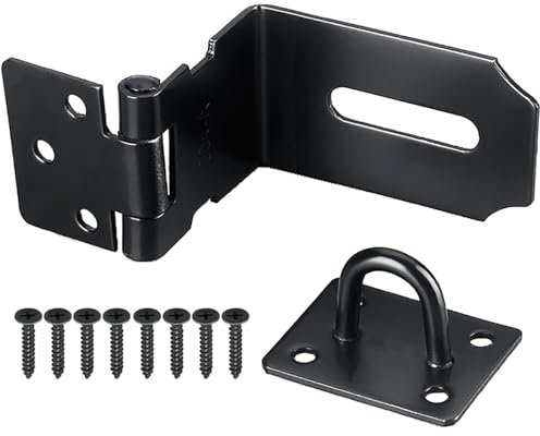 Litensh 3 Inch 90 Degree Right Angle Door Hasp Latch Lock, 304 Stainless Steel Safety Packlock Clasp Door Clasp Hasp Lock Latch Hinges Lock for Door Black