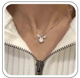 Xmsrn Vintage Kristall Hirschgeweih Choker Halskette Silber Cz Elch Kopf Anhänger Halskette Strass Hirschgeweih Choker Kristall Punkt Choker Halskette Kette Für Frauen