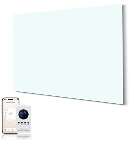 Hocosyme Infrarotheizung Glas 600W, Infrarot Glasheizung mit Fernbedienung 100x60 CM,Elektroheizung mit Überhitzungsschutz - WIFI (Tuya Smart) - Weiß - TÜV.