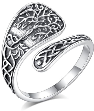 AEONSLOVE Bague Cuillère Argent 925 avec Arbre de Vie, Bague Arbre de Vie Réglable Femme Bague Cuillère Reglable Bague Argent Ouverte Anneau de Pouce Ajustable
