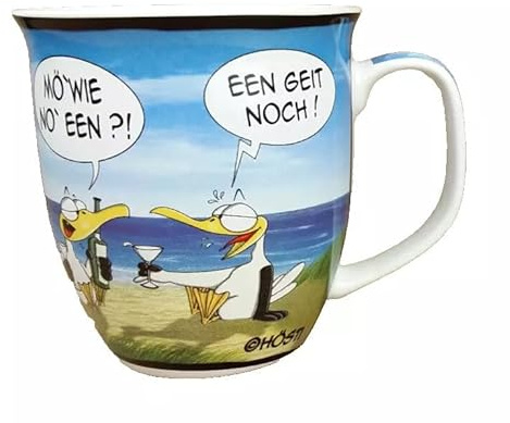 Becher - Mö'wie no' een - Tasse Porzellan Inhalt 400ml Kaffeebecher Möwe Meer
