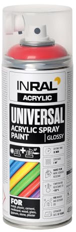 INRAL Bombe de peinture universelle RAL3020 - Rouge signalisation brillant - 400 ml - Pour métal, plastique, bois et pierre - Haute couverture, résistante à la pluie et aux UV - Pour l'intérieur et