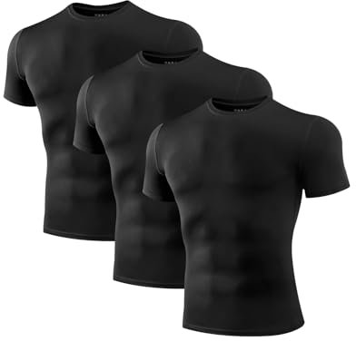 Niksa Compression Shirt Men, 3 Packs Short Sleeve Gym T Shirts Men's Muscle Fit T-Shirt Breathable Active Wear T Shirt Base Layers Quick Dry Tops for Running Cycling Sports, Black, S
