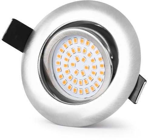GeyouLux LED Einbaustrahler 230V Dimmbar 68mm 6W IP44 LED Spots 45° Schwenkbar 3000K Warmweiß Deckenspots für Badezimmer Küche Wohnzimmer Einbauspots Flach Einbauleuchten Nickel 1er set