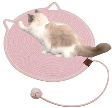 Tier-Herzen Premium Katzen-Kratzteppich Kratzmatte Katze - Robuste Kratzwand für Katzen mit Baumwollkugel Spielzeug & Katzenohr-Design, für Innenwände,kratzbrett Ecke, Sisal Kratzteppich