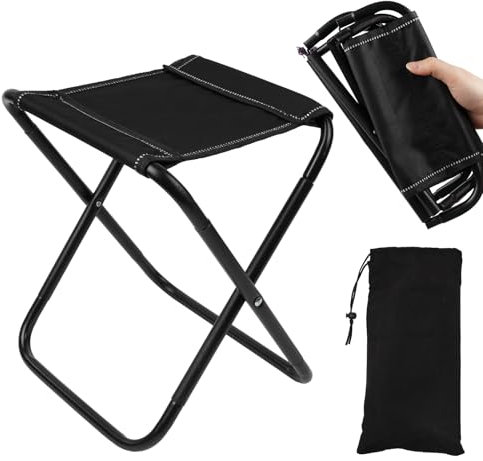 OFFCUP Taburete Plegable Portátil, Pequeño Taburete Plegable para Exterior con Bolsa de Almacenamiento, Mini Silla Plegable Camping para Acampar Senderismo Caza Picnic Viaje (Negro)