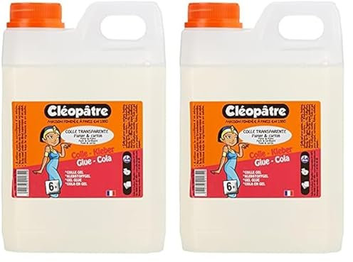 Cléopatre - Pegamento Transparente - Formato Recarga - Aplicación Fácil, Precisa y Homogénea - Sin Disolventes, Limpieza con Agua - A partir de 6 Años - Fabricado en Francia - 2KG (Paquete de 2)