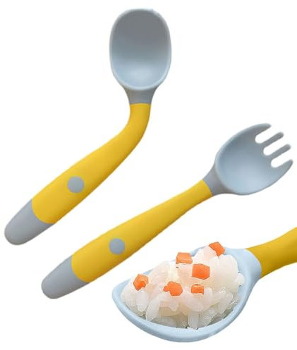 Couverts pour -cuillère et fourchette en silicone souple et plié, couverts pratiques faciles à manger | Ensemble de cuillères et fourchette d'entraînement avec poignée ronde, pour manger