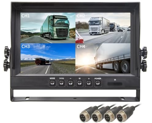 Agmoctz 9 LCD Car Monitor 4 Channels 4CH Quad Split Screen Display for Car Truck Reversing Camera