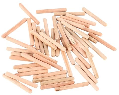 50 Stück Holzdübel M6x50mm, Runde Geriffelte Holzdübelstangen für Möbelmontage, Schrankschubladen und Holzarbeiten, Stabile Dübel aus Massivholz für Handwerk