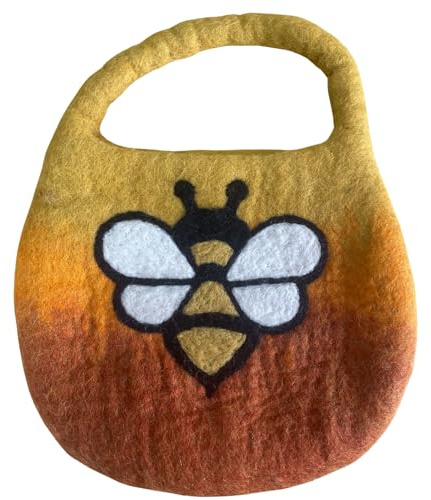 Ancient Wisdom Wool Felt Bee Bag, Single Handle with Magnet, Orange and Brown, 35 x 27 cm