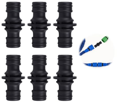 wilcractk Conector Manguera Bidireccional con Acople Resistente Adaptador Jardin de Plástico Negro 6 Unidades para Reparación y Extensión de Cuerda de Riego Exterior