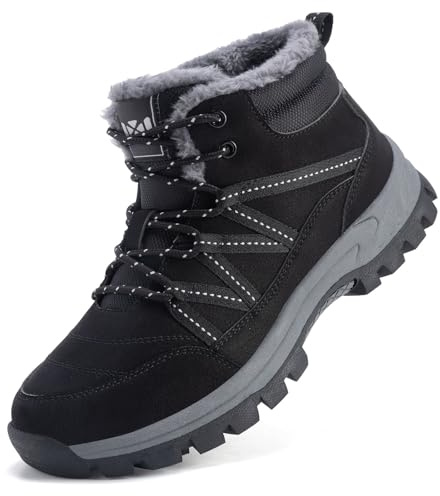 ZHNSHM Schneestiefel für Herren mit Fell gefüttert rutschfeste Winterstiefel leicht wasserdicht Stiefeletten Outdoor-Wanderstiefel