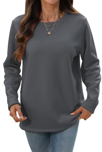Aisprts Felpa Donna, Felpe Invernali Senza Cappuccio con Fodera in Pile, Maglione Termico Girocollo, Maniche Lunghe in Morbido Sherpa, Top Casual Caldo per Casa & Outdoor, Grigio Scuro, L