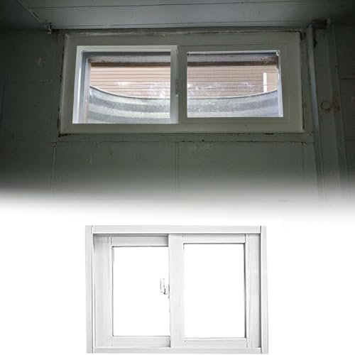 Fenster 60x40 60x60cm Weißes Kellerfenster, Badezimmer-Schiebefenster aus Gehärtetem Glas, Horizontales Hühnerstallfenster, Lüftungsschuppenfenster mit Abnehmbarem Fliegengitter(80x60cm/32x24in)