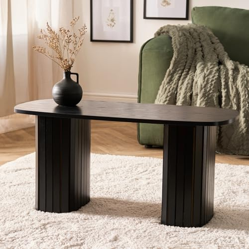 OHS Coffee Tables for Living Room, Wooden Coffee Table for Home Office Madison Ribbed Wood Frame Decorative Small Centre Table Living Room, Black - 85 x 40 x 41cm