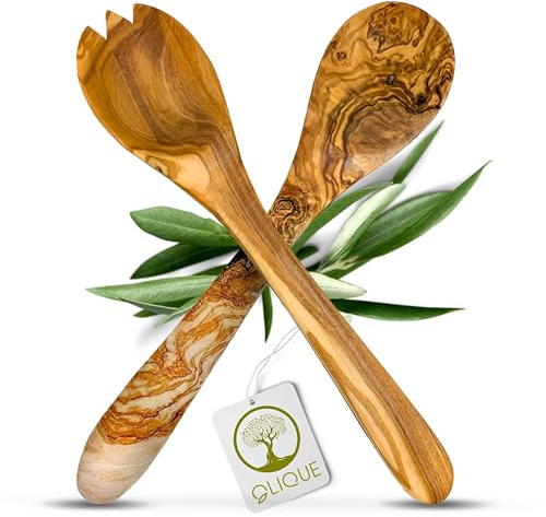 Salatbesteck, Olivenholz - Handgemachtes Salat Besteck Set als individuelles Geschenk (30 cm)