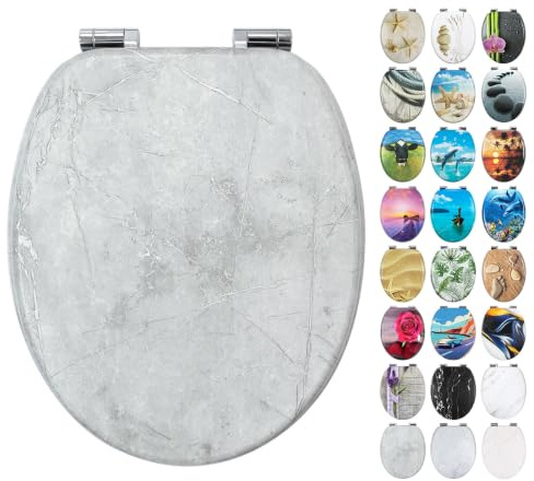 Fanmitrk Sedile WC con abbassamento automatico, coperchio WC in legno, di alta qualità con cerniere stabili, sedile WC facile da montare, occhialini blu