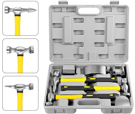 7Pcs Craft Panel Beating Kit Panel Beating Hammer and Dolly Set Hammers Set for Car Auto Body Panel Repair with Storage Case